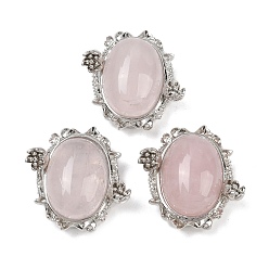 Розовый Кварц Натуральный розовый кварц овал с многорядными звеньями в форме цветка, Латунные коннекторы, платина, стойки покрытие, 23.5x23.5x11 мм, отверстие : 2 мм