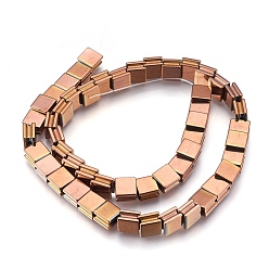 Copper Plated Electroplate Non-magnetic Synthetic Hematite Bead Strands, Polished, Grooved, Square, Copper Plated, 8x8x5mm, Hole: 1.5mm, about 54pcs/strand, 16.7 inch(42.5cm)