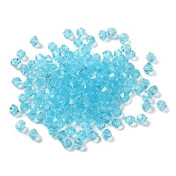 Cyan Transparent Glass Beads, Faceted, Bicone, Cyan, 3.5x3.5x3mm, Hole: 0.8mm, 720pcs/bag. 