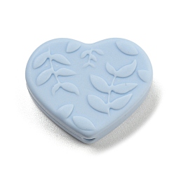 Light Blue Silicone Focal Beads, Silicone Teething Beads, Heart, Light Blue, 21x25x8.5mm, Hole: 2mm