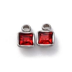 Рубин 304 из нержавеющей стали горный хрусталь подвески, квадратных амулеты, цвет нержавеющей стали, рубин, 8x5x3 мм, отверстие : 1.6 мм