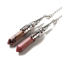 Родонит Натуральный родонит маятник биолокация большие подвески, с латунной фурнитурой , пуля, 260~270 мм, отверстие : 1.5 мм