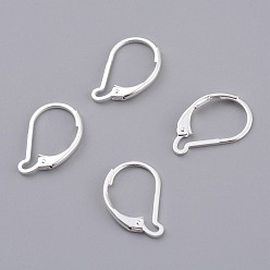 925 Sterling Silver Plated Brass Leverback Earring Findings, 925 Sterling Silver Plated, 15.5x10x1.5mm, Pin: 0.7mm