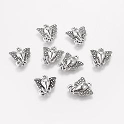 Antique Silver Tibetan Style Alloy Pendants, Elephant, Cadmium Free & Lead Free, Antique Silver, 16x15x4mm, Hole: 1mm