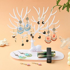 White Deer Tree Acrylic Earring Display Tray Ornament, Jewelry Display Rack for Earrings, Rings, Bracelets Storage, White, 24x14x21.5cm