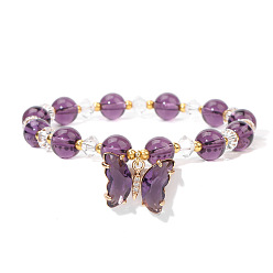 FD11054-19cm Glass bracelet with butterfly pendant - minimalist design, elegant accessory.
