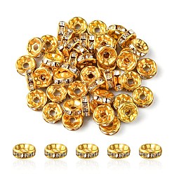 Golden Iron Flat Round Spacer Beads, with Crystal Rhinestone, Golden, 8mm