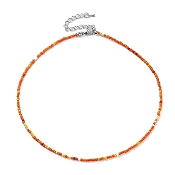 Orange Glass Beaded Necklace, with Alloy Clasps, Orange, 16.10 inch(40.9cm)