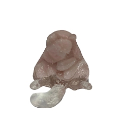Pink Opal Resin Cat Figurines, with Natural Pink Opal Chips inside Statues for Home Office Decorations, 25x30x30mm
