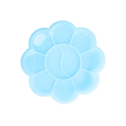 Light Sky Blue Plum Blossom Shape Plastic Watercolor Oil Palette, Paint Color Mixing Trays, Light Sky Blue, 8.5cm
