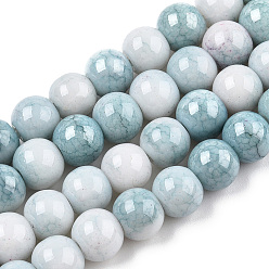 Pale Turquoise Opaque Crackle Glass Round Beads Strands, Imitation Stones, Round, Pale Turquoise, 8~9mm, Hole: 1.5mm, about 104~106pcs/strand, 30.31~31.10 inch(77~79cm)