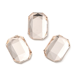 Light Peach Glass Rhinestone Cabochons, Flat Back & Back Plated, Faceted, Rectangle, Light Peach, 14x10x4.50mm