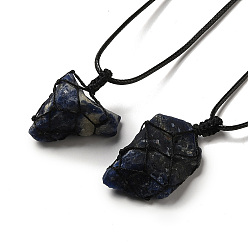 Sodalite Irregular Nuggets Natural Sodalite Pendant Necklace, Wax Rope Macrame Pouch Adjustable Necklace for Women, 32.28 inch(82cm)