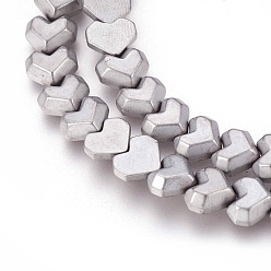 Platinum Plated Electroplated Non-magnetic Synthetic Hematite Beads Strands, Frosted, Heart, Platinum Plated, 8x7x3mm, Hole: 0.8mm, about 65pcs/strand, 15.94 inch(40.5cm)