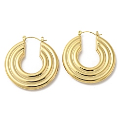 Real 18K Gold Plated Ion Plating(IP) 304 Stainless Steel Hoop Earrings, Donut, Real 18K Gold Plated, 42x6x40mm