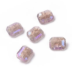 Свет Аметист Стеклянные кабошоны со стразами в стиле лунного света, плоская задняя и задняя, прямоугольные, светлый аметист, 10x8x4.7 мм
