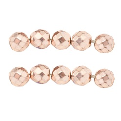 Rose Gold Plated Electroplate Non-magnetic Synthetic Hematite Beads Strands, Grade A, Vacuum Plating, Faceted, Round, Light Rose Gold Plated, 6mm, Hole: 1mm, about 73pcs/strand, 15.7 inch(40cm)