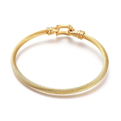 Golden 304 Stainless Steel Bangles, with Hook and S-Hook Clasps, Twist, Golden, 2-1/4 inch(5.6cm)