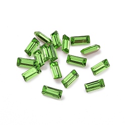 Olivine Glass Rhinestone Cabochons, Pointed Back & Silver Back Plated, Rectangle, Olivine, 7x3x2mm