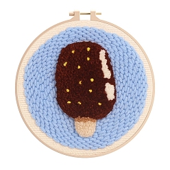 Coconut Brown Ice Lolly Pattern Punch Embroidery Beginner Kits, including Embroidery Fabric & Hoop & Yarn, Punch Needle Pen, Threader, Instruction, Coconut Brown, 150mm