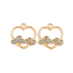 Кадет Синий Подвески из эмалевого сплава с покрытием из легкого золота, без кадмия и без свинца, сердце со словом любовь прелести, кадетский синий, 16x15.5x1.5 мм, отверстие : 2 мм