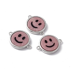 Rhodonite Natural Rhodonite Connector Charms, Flat Round with Smiling Face Links, with Rack Plating Platinum Tone Brass Findings, Cadmium Free & Lead Free, 15.5x20x3mm, Hole: 1.6mm