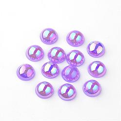 Medium Purple Acrylic Cabochons, AB Color Plated, Half Round, Medium Purple, 8x4mm
