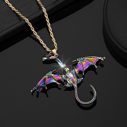 Rainbow Color Colliers pendentifs dragon en alliage pour femmes et hommes, couleur arc en ciel, 25.59 pouce (65 cm), pendentif: 69x79 mm