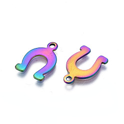 Rainbow Color Ion Plating(IP) 201 Stainless Steel Charms, Cadmium Free & Nickel Free & Lead Free, Mark, Rainbow Color, 14x9x1mm, Hole: 1.4mm