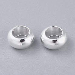 Silver 201 Stainless Steel European Beads, Large Hole Beads, Rondelle, Silver, 10x5mm, Hole: 6mm