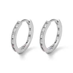 Real Platinum Plated Brass Micro Pave Cubic Zirconia Hoop Earrings, Ring, Real Platinum Plated, 12.5x2mm