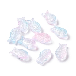 Pearl Pink Transparent Spray Painted Glass Beads, Fish, Pearl Pink, 15x8x5mm, Hole: 1mm