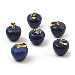 Lapis Lazuli Dyed Natural Lapis Lazuli Teacher Apple Charms, with Golden Plated Brass Snap on Bails, 14.5x14mm, Hole: 6.5x4mm