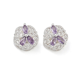 Фиолетовый Латунные микро проложить кубического циркония подвески, , 925 серебро покрытием, фиолетовые, 11x12x7 мм, отверстие : 1.6 мм