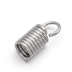 Stainless Steel Color Tarnish Resistant 304 Stainless Steel Coil Cord Ends, Stainless Steel Color, 11x4.5mm, Hole: 3mm