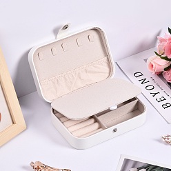 White Portable Travel PU Leather Jewerly Organizer Case with Snap Button, for Earrings Necklaces Rings Storage, Rectangle, White, 11x16x5cm