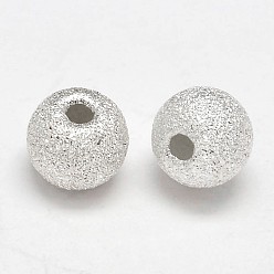 Silver Round 925 Sterling Silver Textured Beads, Silver, 6mm, Hole: 1.3mm, about 60pcs/20g