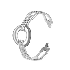 Stainless Steel Color Ring Shape Stainless Steel Open Cuff Rings for Women, Stainless Steel Color, Inner Diameter: 20mm