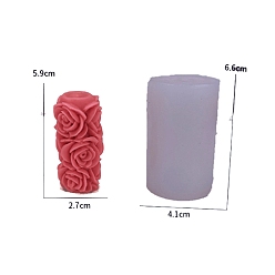 White Valentine's Day Rose Flower Pillar Aromatherapy Candle Silicone Mold, DIY Gypsum Decoration Gift Love Mousse Cake Mold, White, 4.1x6.6cm