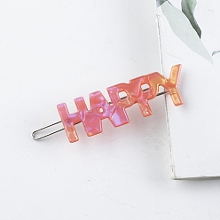Light Coral PVC Hair Bobby Pins, with Metal Finding, Word HAPPY, Light Coral, 65x15mm