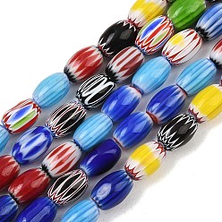 Gemischte Farbe Handgefertigte Stränge ovaler Millefiori-Glasperlen, Chevron-Perlen, einzelne Blumen-Design, Gemischte Farbe, 6~7.5x5.5~6 mm, Bohrung: 0.8 mm, ca. 47~48 Stk. / Strang, 14.96'' (38 cm)