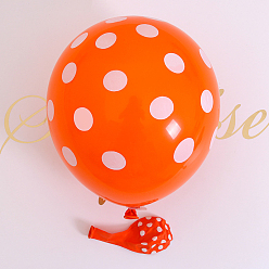 Orange Red Polka Dot Pattern Round Rubber Inflatable Balloons, for Festive Party Decorations, Orange Red, 330mm, 100pcs/bag