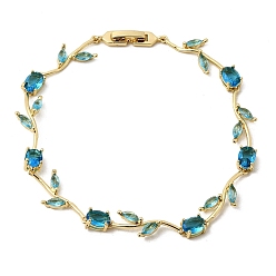 Темно-Голубой Браслеты из латуни с микропаве и кубическим цирконием в виде листьев, цепочка для женщин, без кадмия и без свинца, реальный 18 k позолоченный, стойки покрытие, долговечный, глубокое синее небо, 8.90 дюйм (22.6 см)