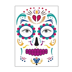 Turquoise Halloween Theme Removable Temporary Water Proof Face Tattoos Paper Stickers, Human Head, Turquoise, 21x15cm
