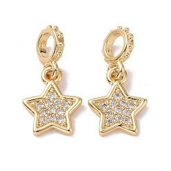 Golden Brass Micro Pave Clear Cubic Zirconia Pendants, Cadmium Free & Lead Free, Star, Golden, 17.5mm, Hole: 3.5mm