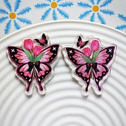 Hot Pink Transparent Butterfly Acrylic Pendants, Hot Pink, 38x36mm