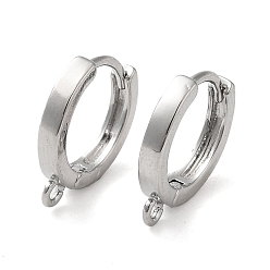 Real Platinum Plated Brass Hoop Earrings Finding, with Horizontal Loop, Ring, Real Platinum Plated, 18 Gauge, 15x13.5x2.5mm, Hole: 1.2mm, Pin: 1mm