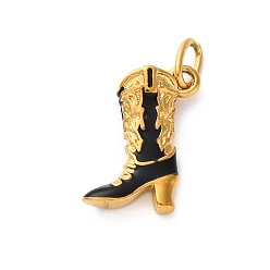 Черный 304 нержавеющей стальной эмали подвески, с целью перехода в кольце, ионное покрытие (ip), реальный 14 k позолоченный, ковбойские сапоги очарование, чёрные, 18.5x15x5.5 мм, отверстие : 5.5x3.7 мм