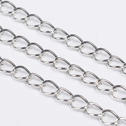 Silver Iron Curb Chains, with Spool, Twisted Chain, Unwelded, Silver Color Plated, 5x3.7x0.6mm, about 301.83 Feet(92m)/roll