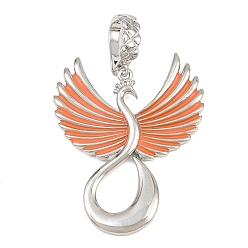 Naranja Colgantes de latón esmaltado, encantos de pavo real, sin plomo y cadmio, chapado en rack, larga duración plateado, Platino, naranja, 50 mm